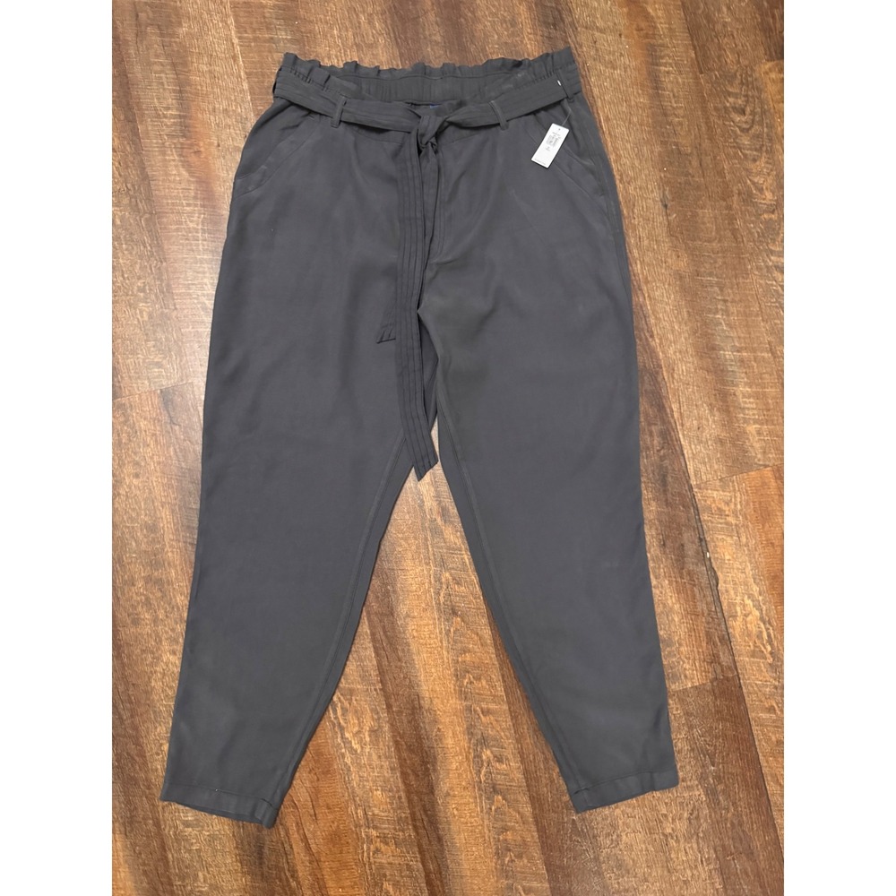 Old Navy Dark Gray XL Tall Paperbag Waist Tapered Pants Belted NWT